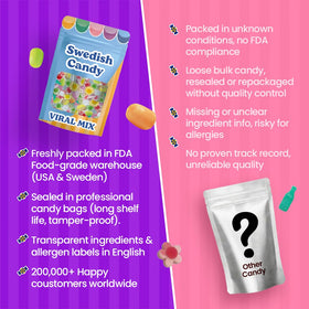 Scandylicious BUBS Swedish Candy Mix fresh pack emphasizing Swedish freshness