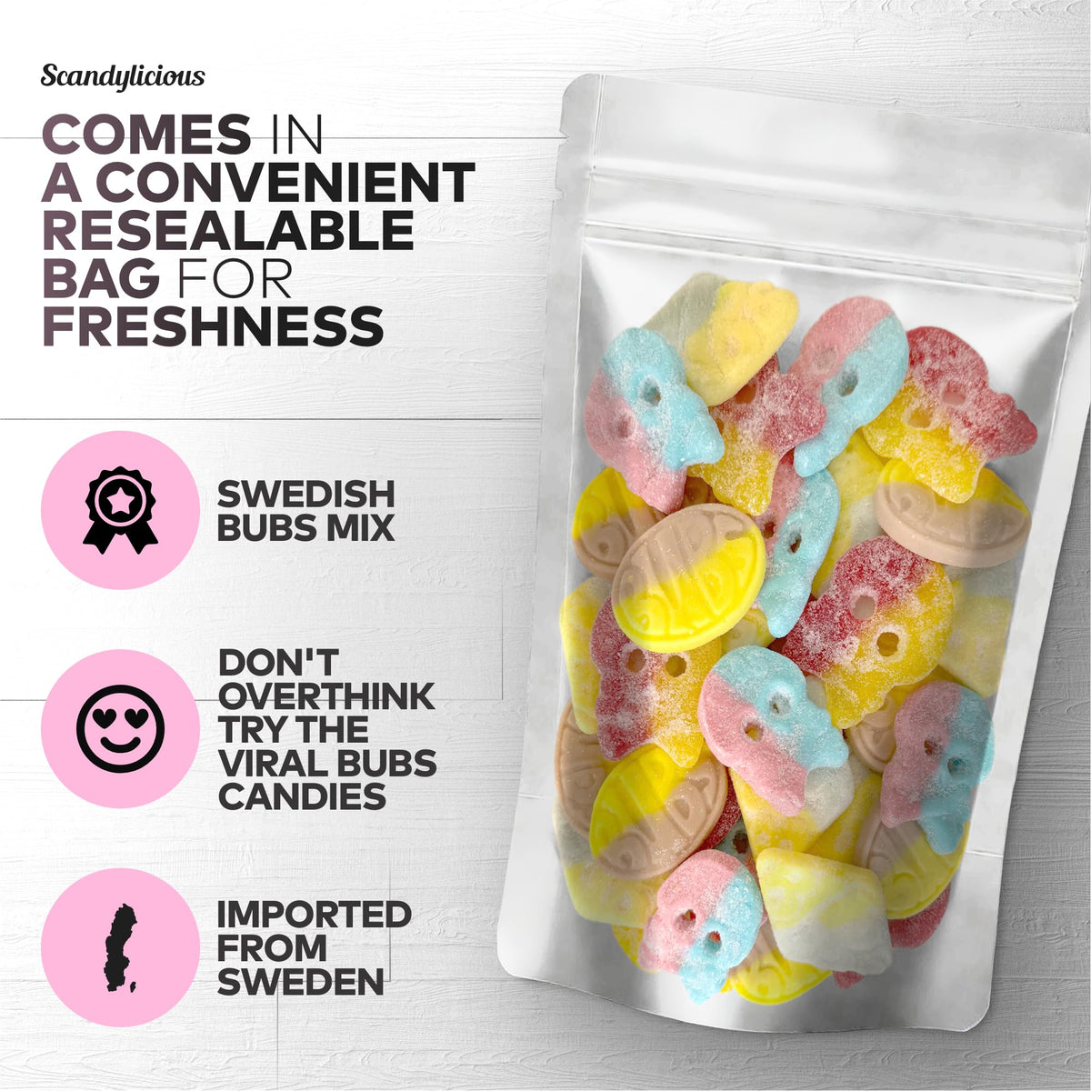 Scandylicious Bubs Swedish Candy Mix tutti-frutti rhombs, colorful fruity bite
