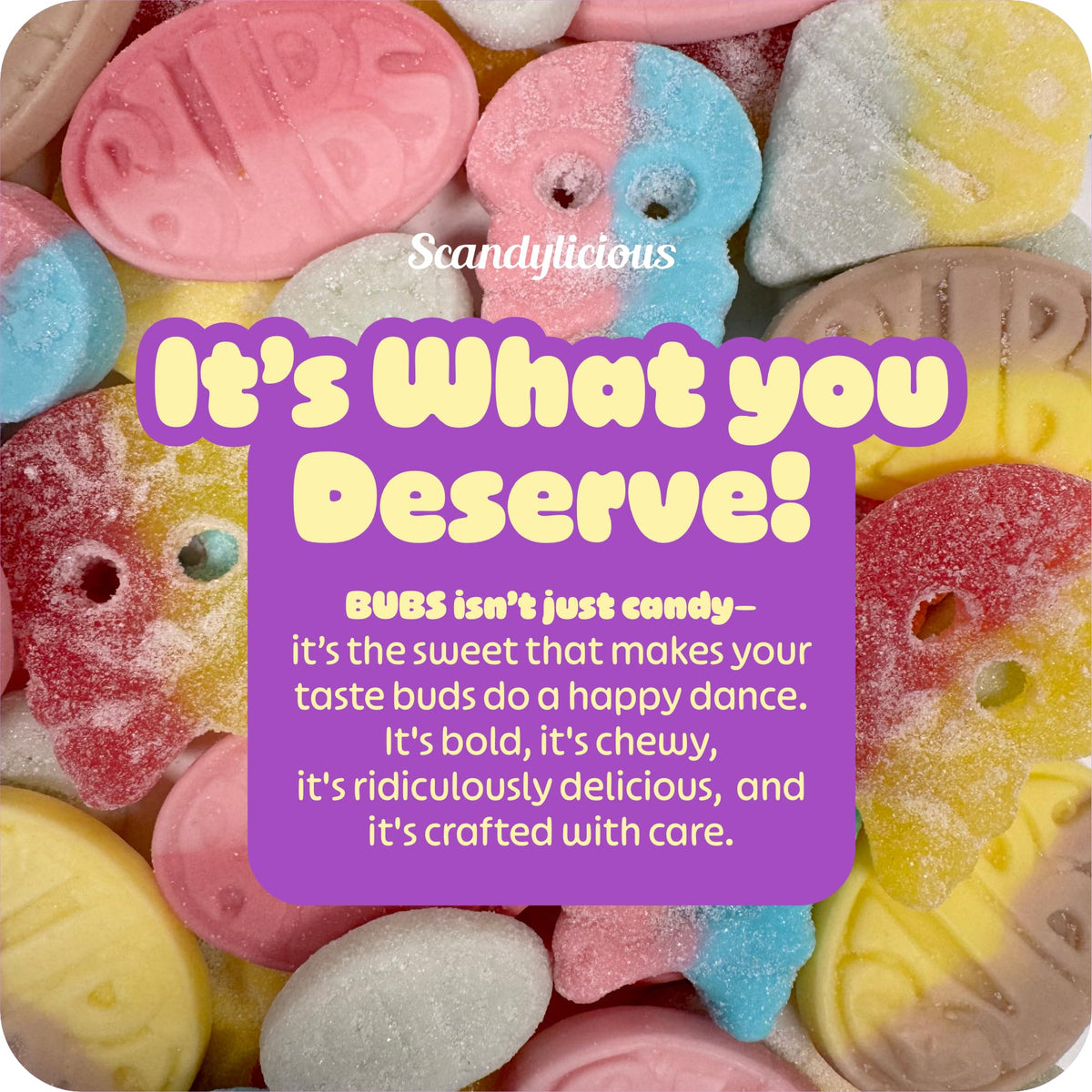 Scandylicious bub shapes showcase iconic candy figures for social snacking.