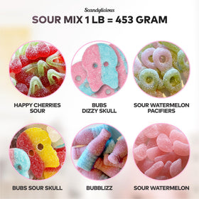 Scandylicious 1 lb pack displays authentic Swedish sour candy assortment