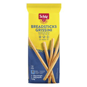 Schär gluten-free breadsticks 3x50g pack ready for snacking or sharing.