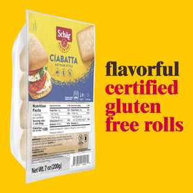 Schar Ciabatta 2-pack seven-oz package for sharing.