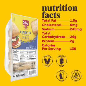 Schar Ciabatta 2-pack ready to heat for quick meals.