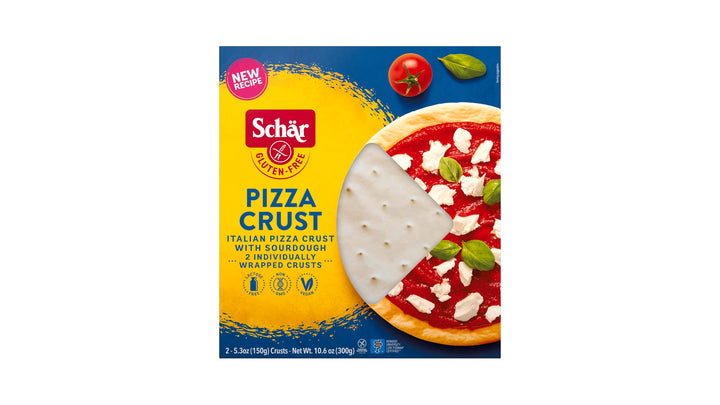 Schär gluten-free pizza crusts 4-pack on display, ready for toppings.