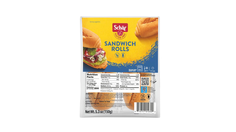Schär gluten-free sub roll packaging front, ideal for gluten-free meal planning.