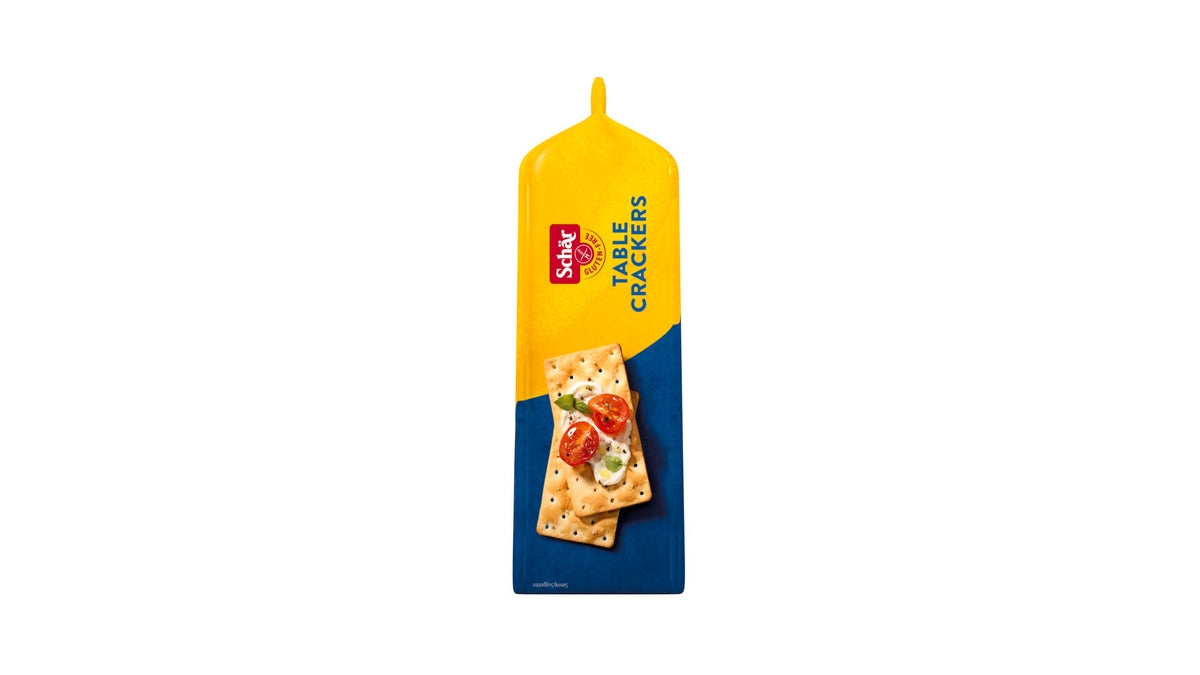 Schar Original Table Crackers six-pack box, ideal for on-the-go snacking.