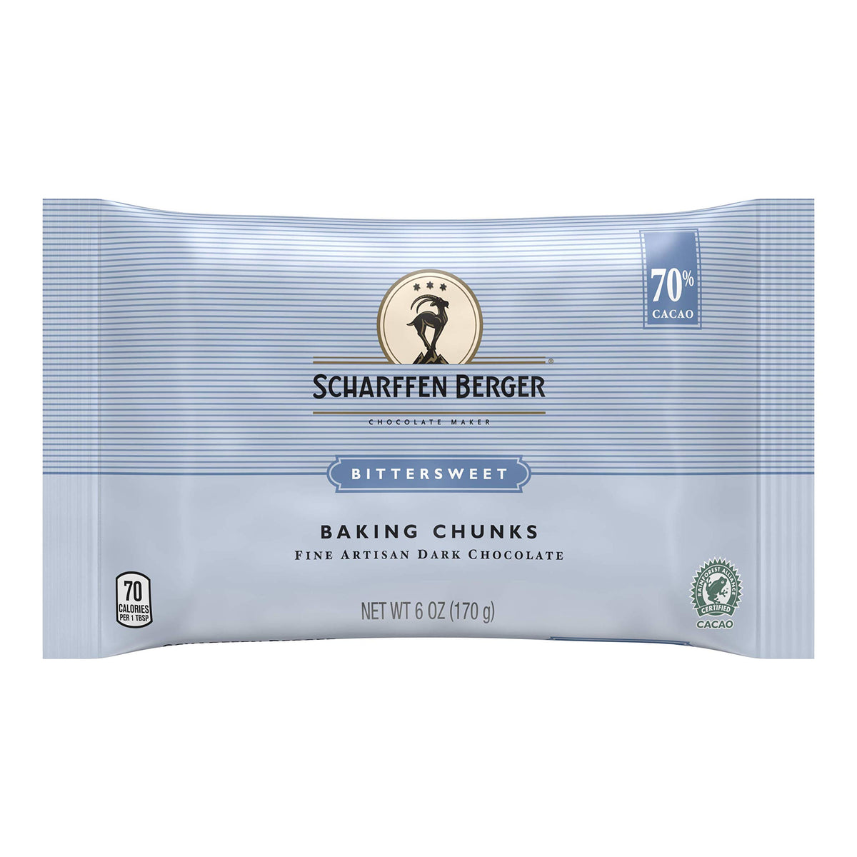 Scharffen Berger 70% cacao baking chunks ready to enrich brownies and ganache.