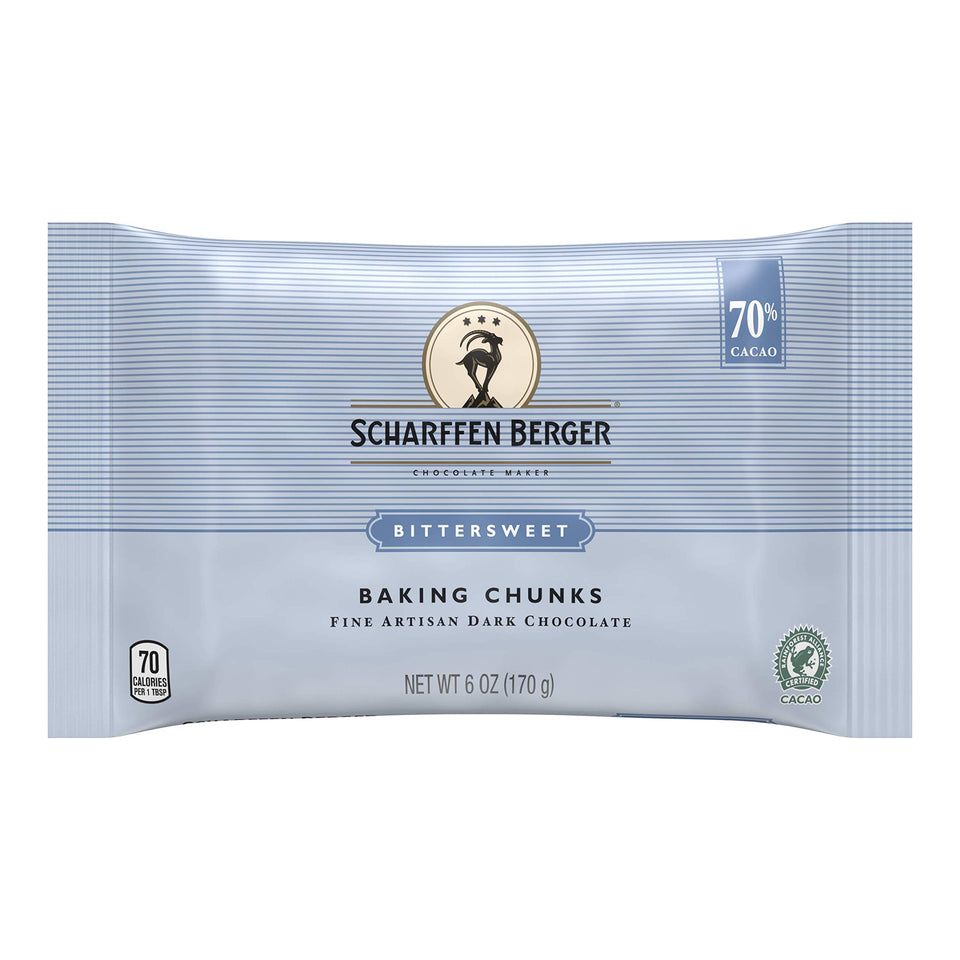 Scharffen Berger 70% cacao baking chunks ready to enrich brownies and ganache.
