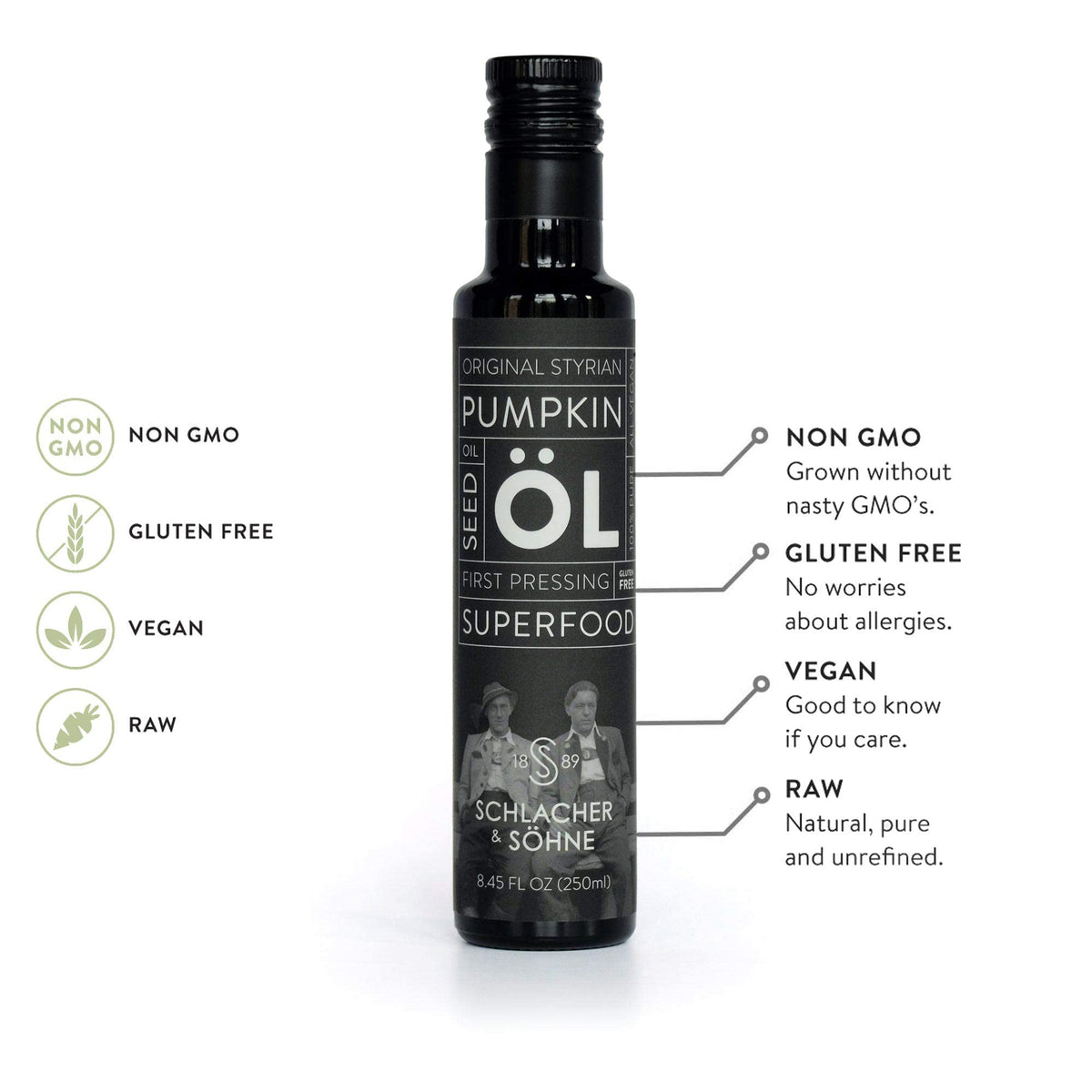 Schlacher & Söhne Styrian Pumpkin Seed Oil drizzle on ravioli for a savory finish.
