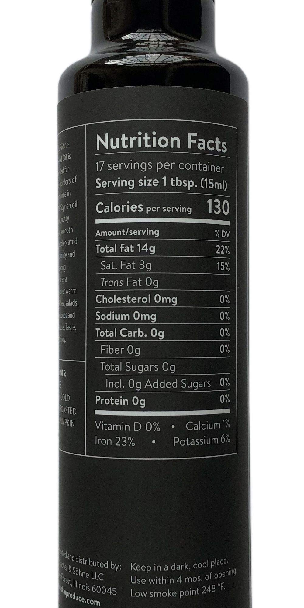 Schlacher & Söhne Styrian Pumpkin Seed Oil label closeup highlighting premium quality.