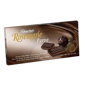 Schmerling's Rosemarie Parve dark chocolate bar with praline center, ideal for Passover celebrations.