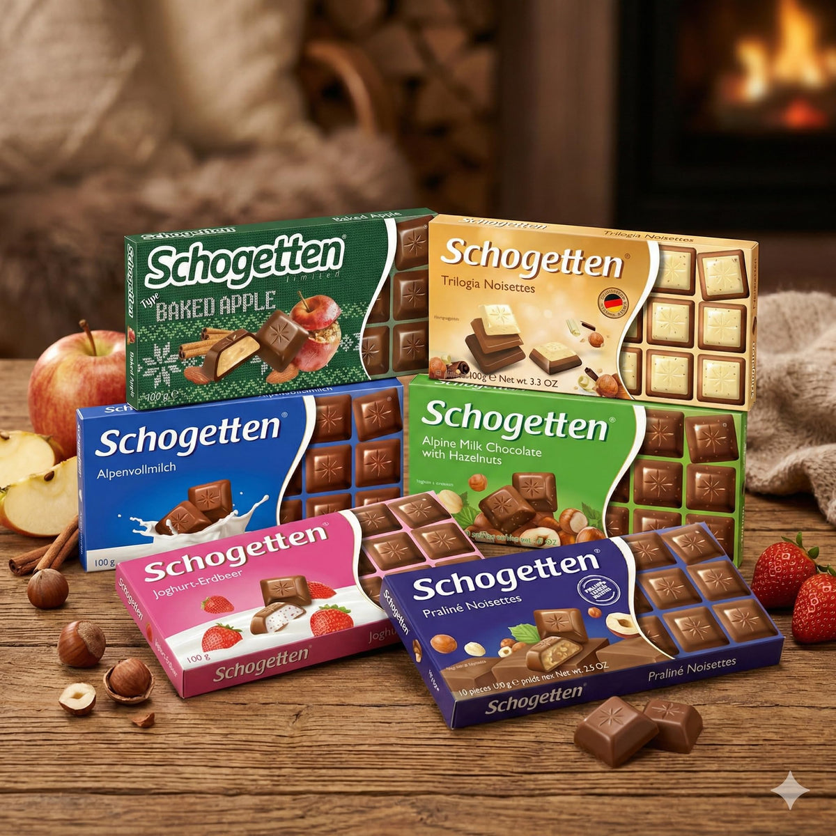Schogetten wrapped chocolates close-up highlights freshness and premium packaging
