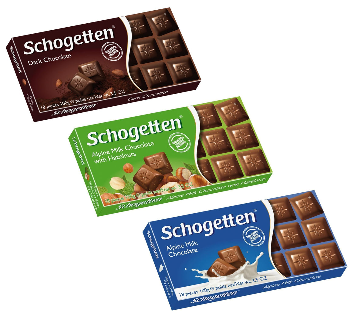 Schogetten German assorted chocolates variety pack—three bars for sharing and tasting