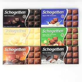 Schogetten white chocolate close-up; smooth sweetness for desserts.