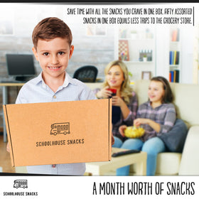 Schoolhouse Snacks care package-friendly box perfect for dorms and long trips.