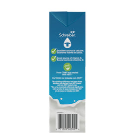 Schreiber lactose-free milk carton highlights calcium and vitamins A and D