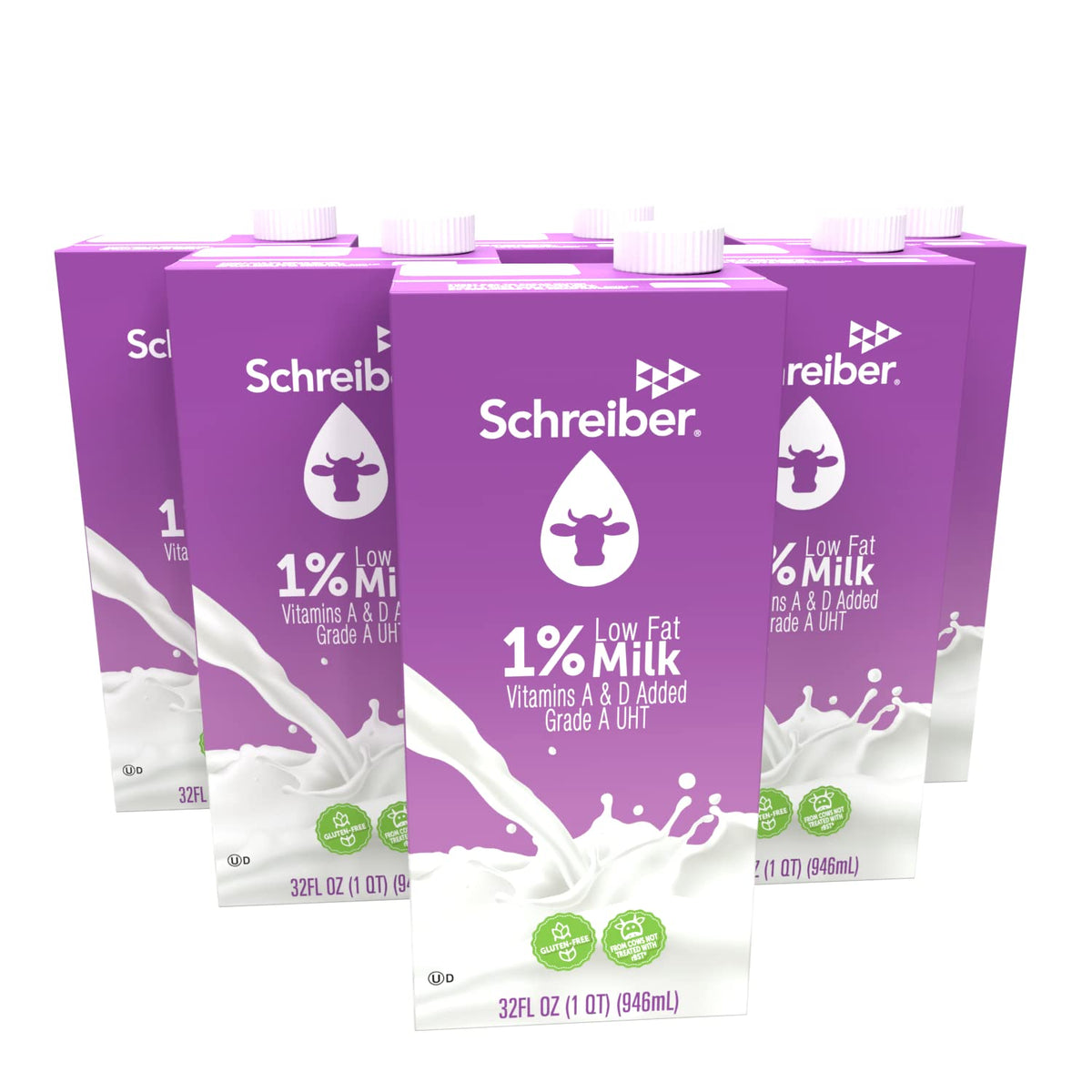 Schreiber Milk 1% shelf-stable boxes for pantry storage and easy access