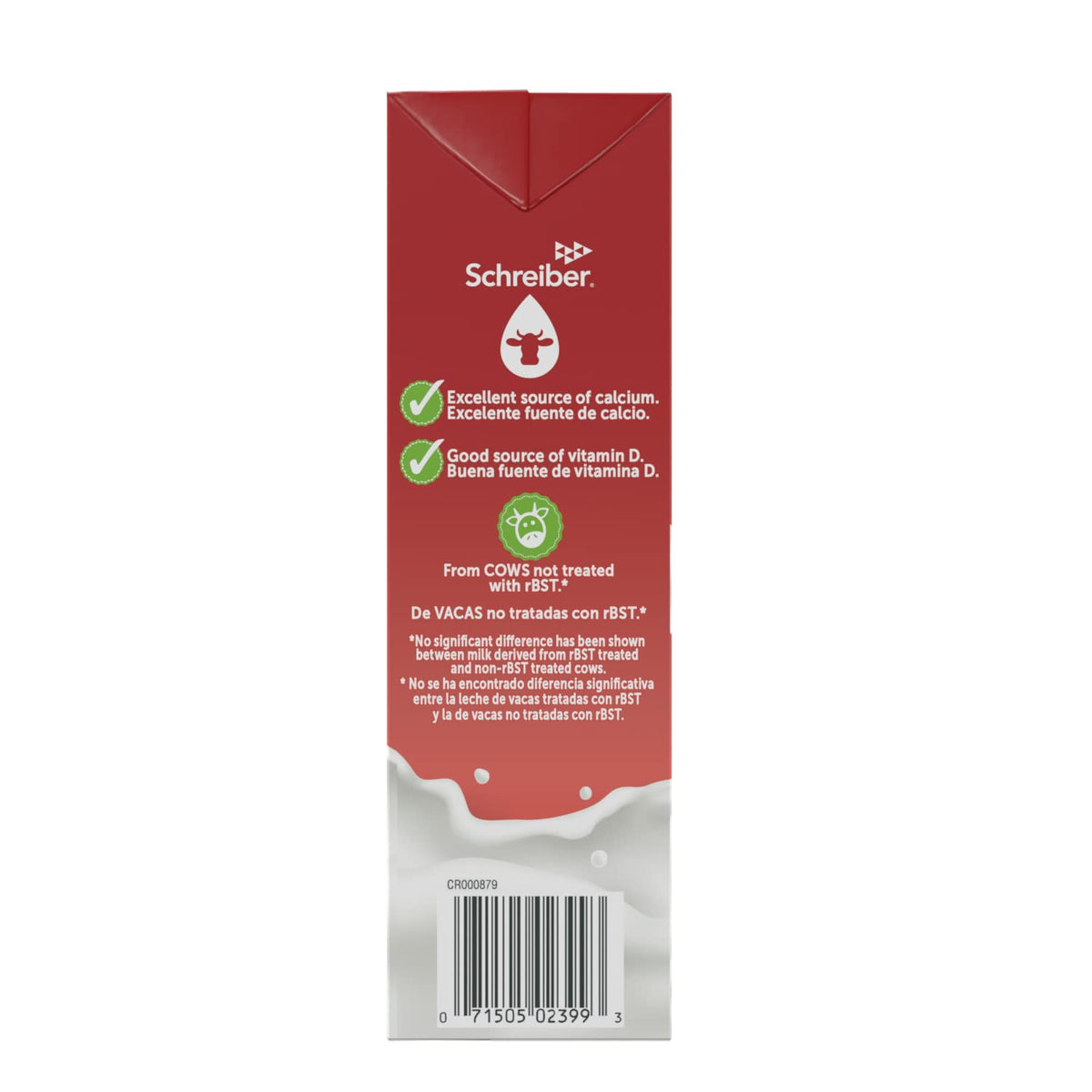Schreiber milk calcium and vitamins A D highlighted in packaging.