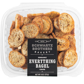 Schwartz Brothers Everything Bagel Chips NY Style close-up, crispy slices ideal for dipping.
