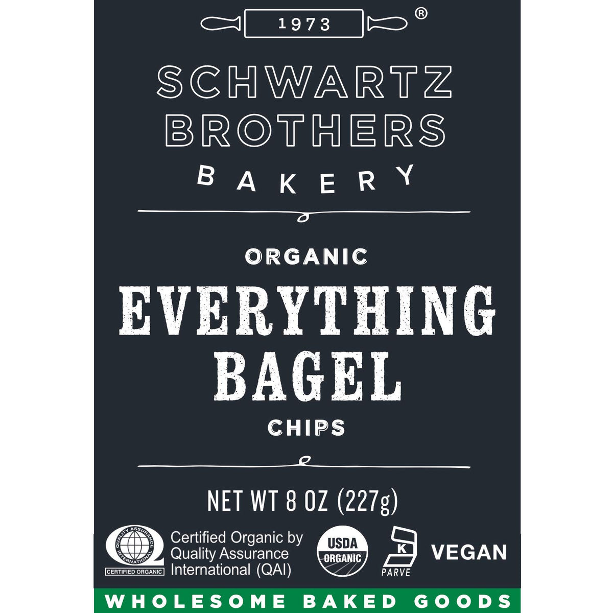 Schwartz Brothers Everything Bagel Chips NY Style on a serving plate, savory crunch for dipping.