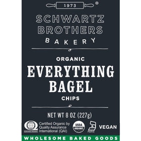 Schwartz Brothers Everything Bagel Chips NY Style on a serving plate, savory crunch for dipping.