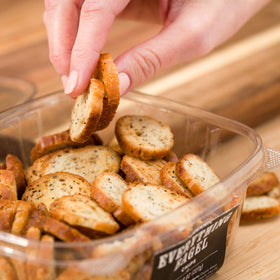 Schwartz Brothers Everything Bagel Chips NY Style packaging, convenient 8 oz bag for sharing.