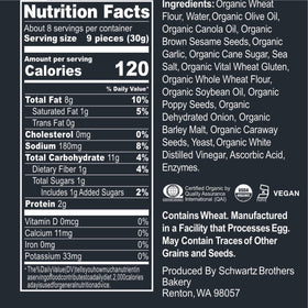 Schwartz Brothers Everything Bagel Chips NY Style, twice-baked texture for snackable crunch.