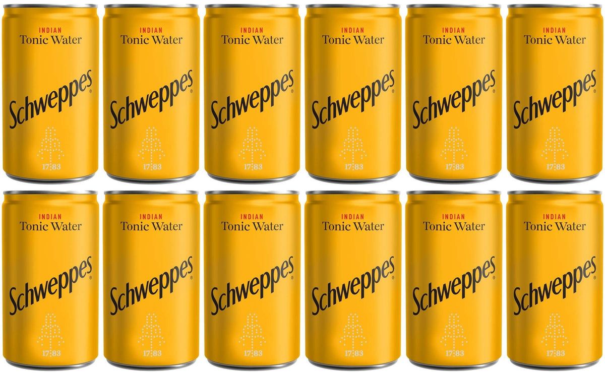 Schweppes Indian Tonic Water 150ml bottle close-up for cocktails