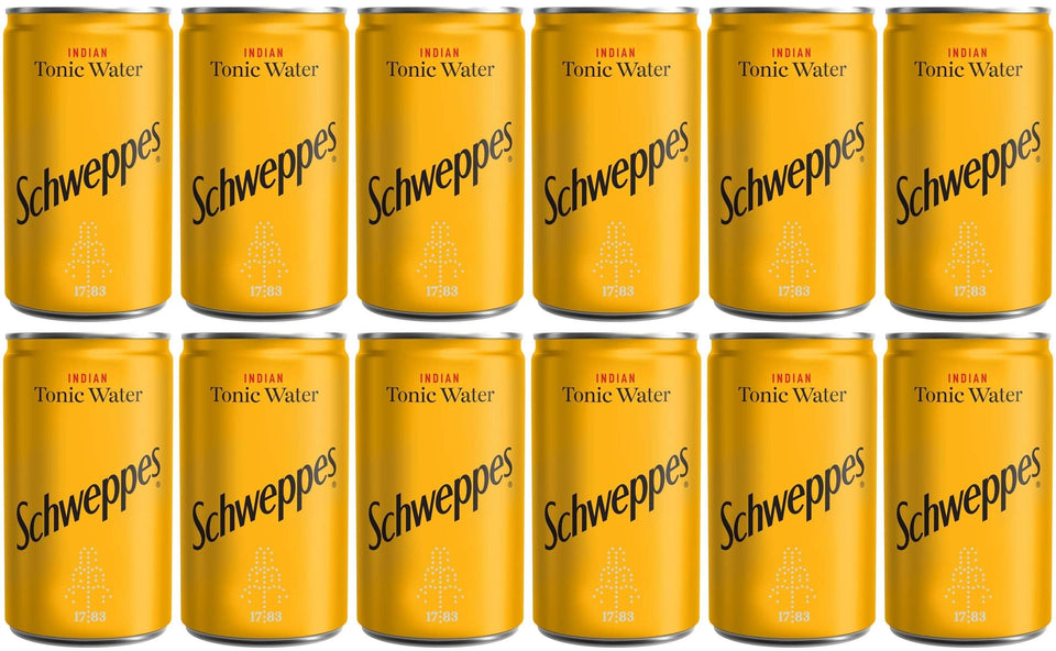 Schweppes Indian Tonic Water 150ml bottle close-up for cocktails
