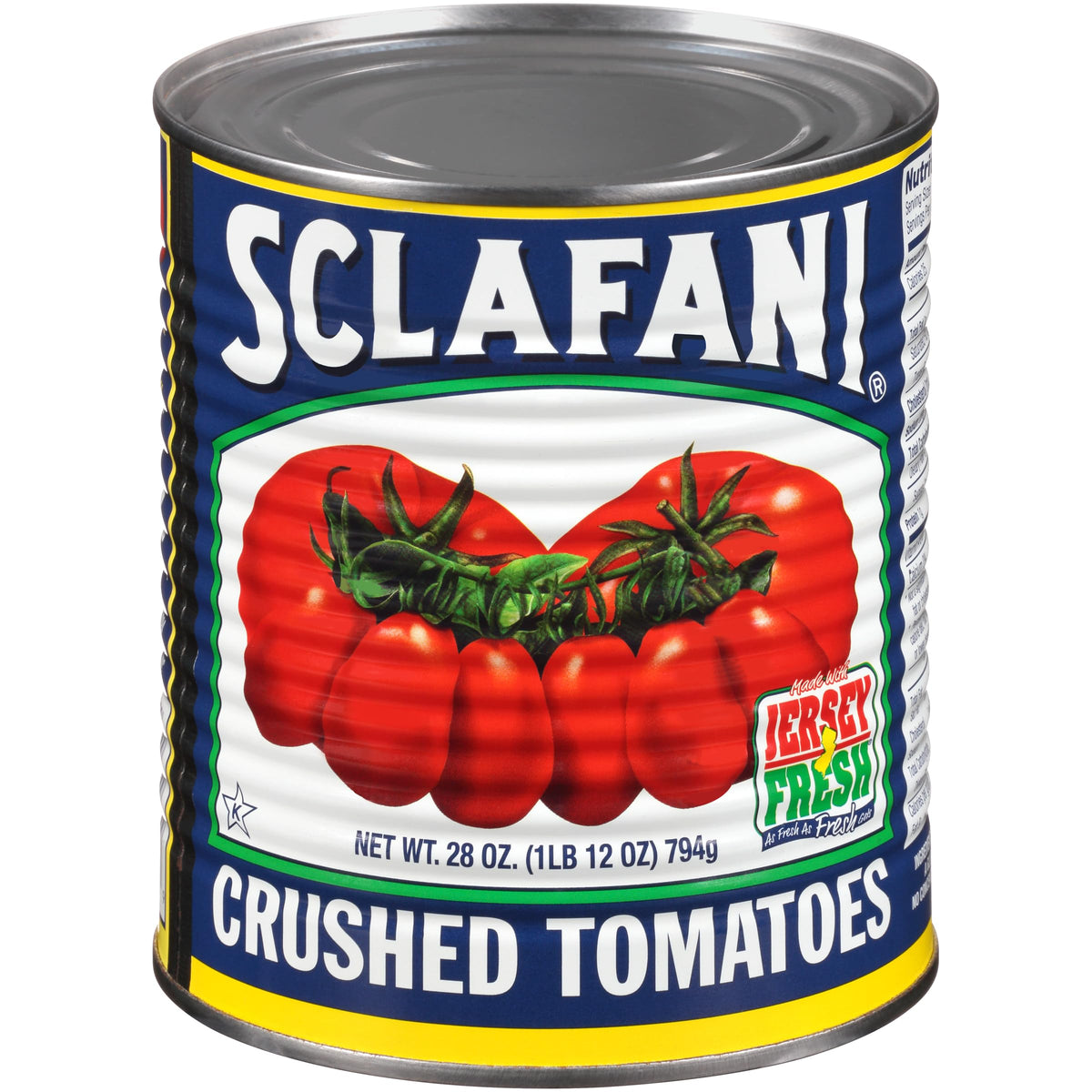 Sclafani crushed tomatoes can closeup shows vibrant color ideal for sauces