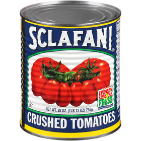 Sclafani crushed tomatoes can closeup shows vibrant color ideal for sauces