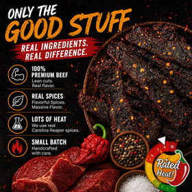 Slow-smoked technique gives a bold, tender texture in Scorchy's Jerky.