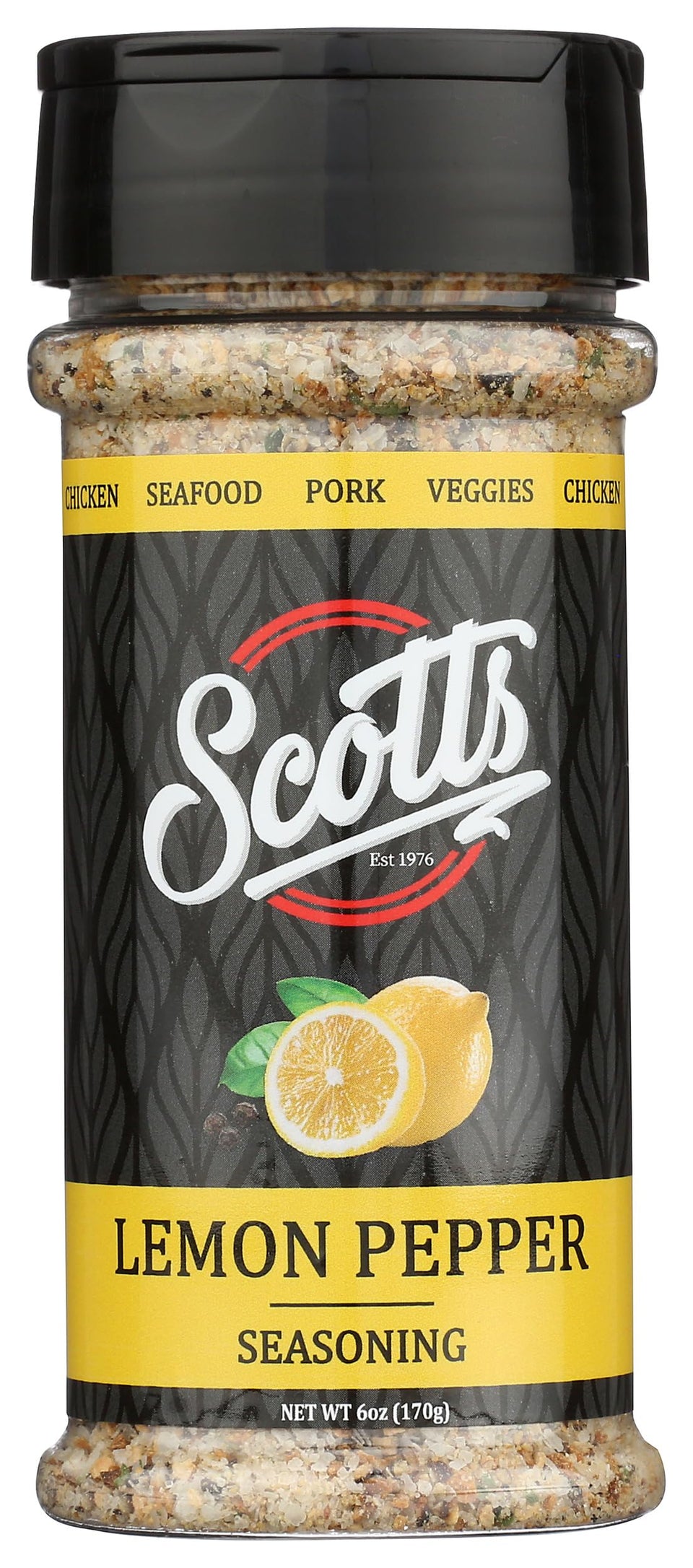 SCOTTS FOOD PRODUCTS Lemon Pepper bottle on the kitchen counter for everyday seasoning