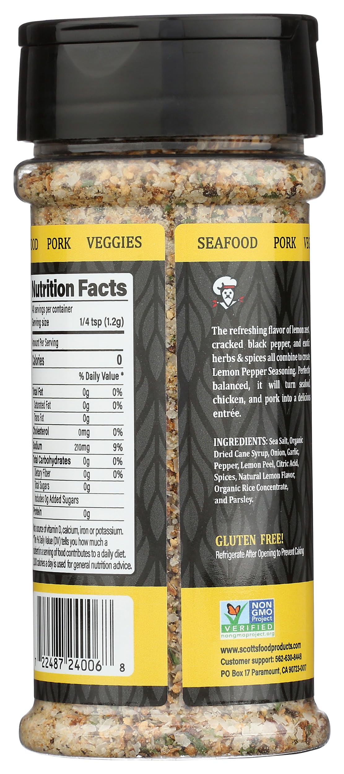 SCOTTS FOOD PRODUCTS Lemon Pepper label close-up featuring natural ingredients
