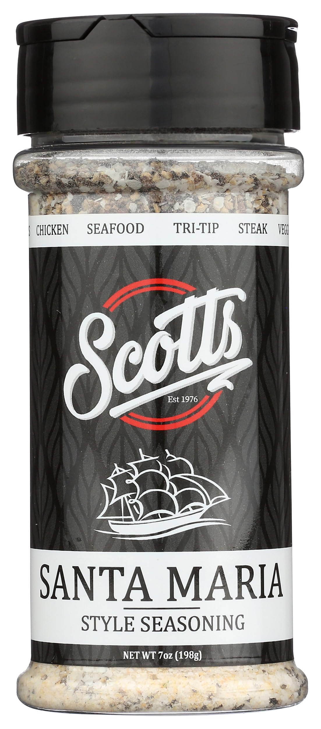 SCOTTS Santa Maria Style Seasoning bottle front enhances grilled meats with savory, smoky notes