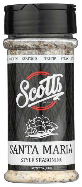 SCOTTS Santa Maria Style Seasoning bottle front enhances grilled meats with savory, smoky notes