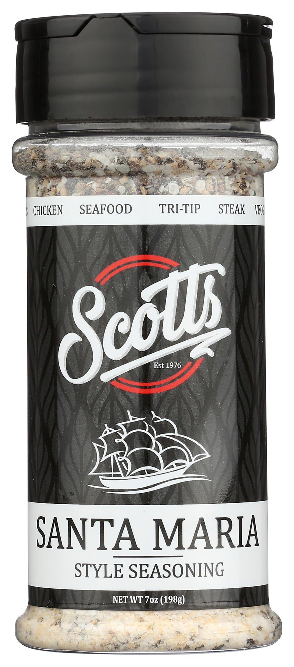 SCOTTS Santa Maria Style Seasoning bottle front enhances grilled meats with savory, smoky notes