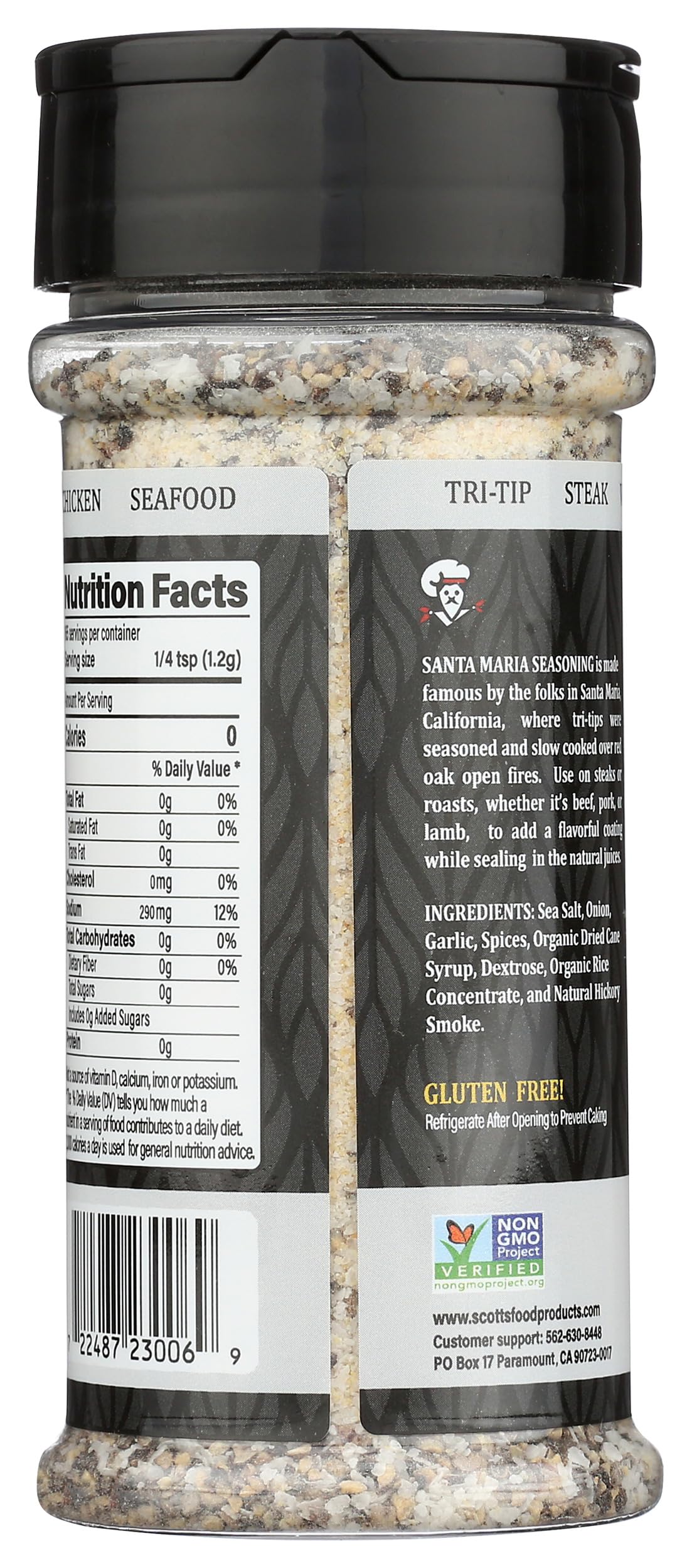 SCOTTS Santa Maria Style Seasoning label close-up shows bold branding and premium spice blend