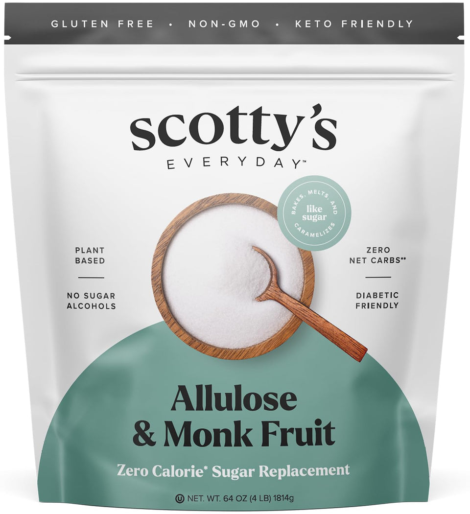 Scotty's Everyday allulose-monk fruit sugar replacement bag 4lbs for calorie-free sweetness in recipes.