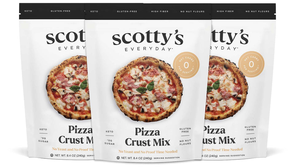 Scotty's Everyday keto crust mix in bag, gluten-free and zero net carbs.
