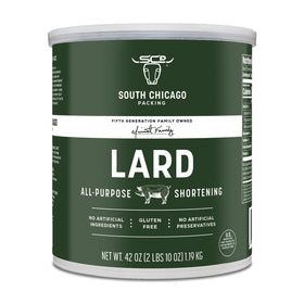 SCP South Chicago Packing lard shortening can front view, versatile baking and frying fat.
