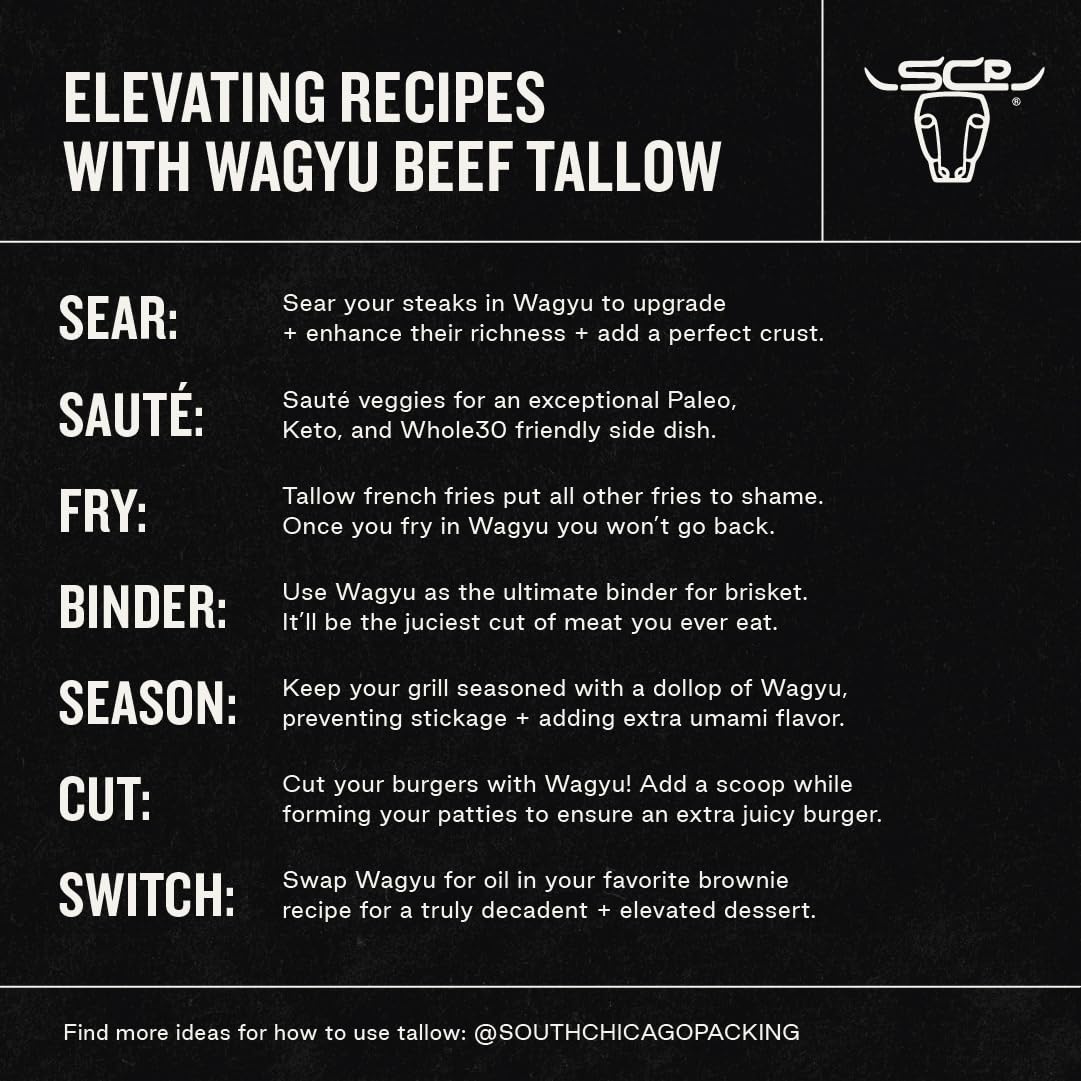 SCP Wagyu Tallow kitchen shot illustrates everyday cooking versatility.