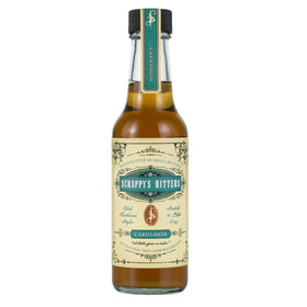 Scrappy's Cardamom Bitters bottle label highlights organic ingredients for refined cocktails.
