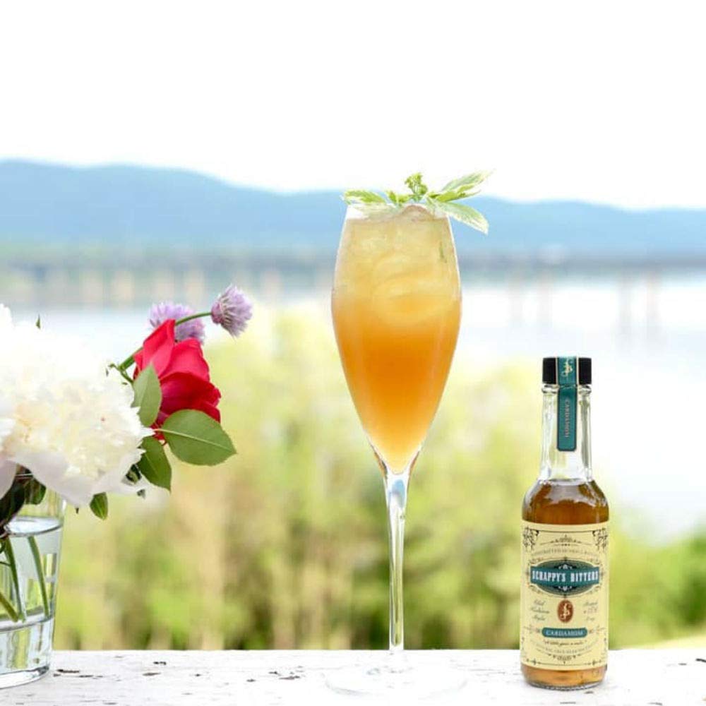 Scrappy's Cardamom Bitters bottle setup conveys artisanal craft and consistent quality.