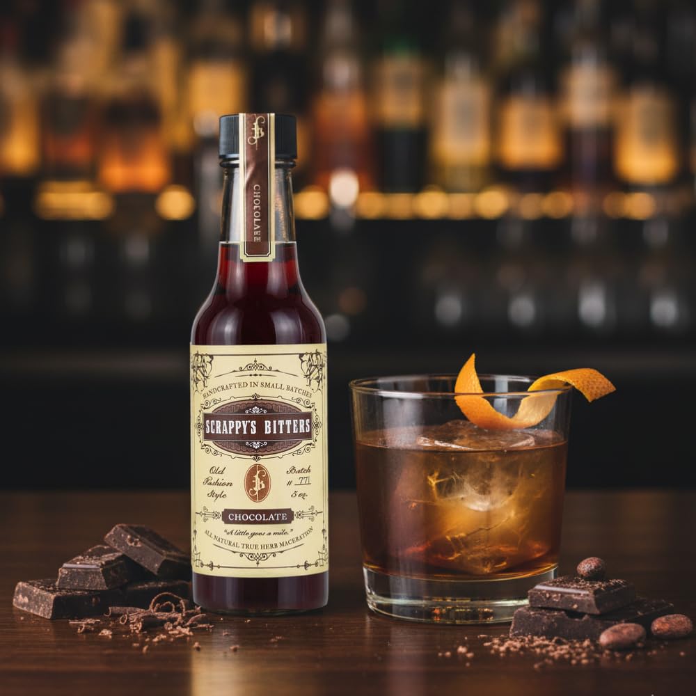 Scrappy's Chocolate Bitters with organic citrus zests elevates drink aroma and flavor.