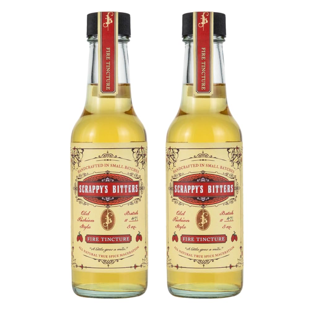 Scrappy's Fire Tincture bottle closeup highlights organic ingredients and bold spice