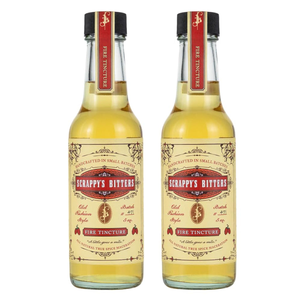 Scrappy's Fire Tincture bottle closeup highlights organic ingredients and bold spice