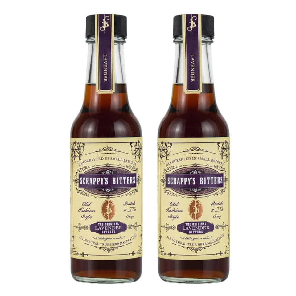 Scrappy's Lavender Bitters bottle pour for cocktails.