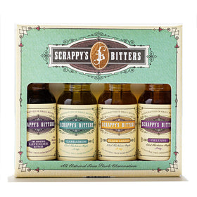 Scrappy's New Classics gift set box close-up, ideal for gifting to a home bartender
