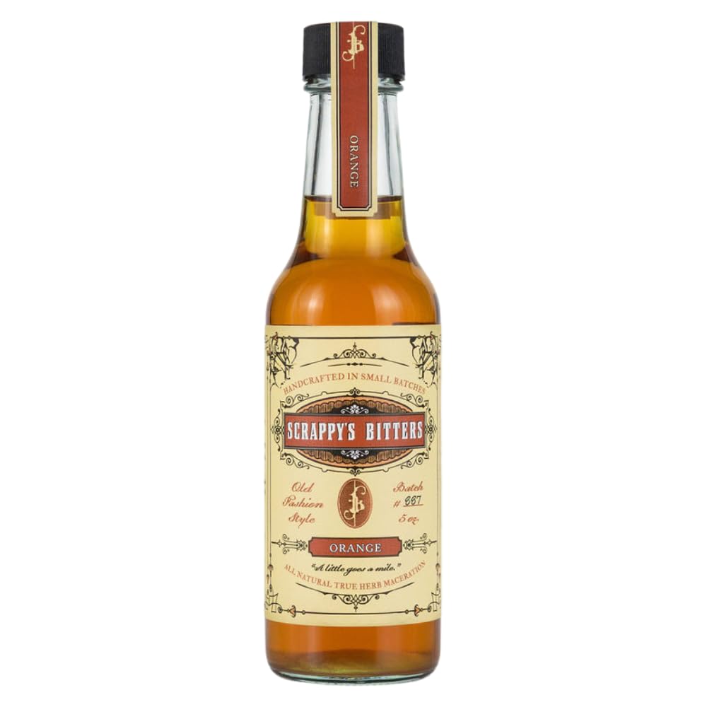 Scrappy's Orange Bitters 5oz bottle with vibrant citrus aroma for cocktails.